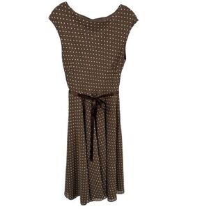 Positive Attitude Size 8 Brown Polka Dot Dress Fit Flare Sleeveless Tie Fall